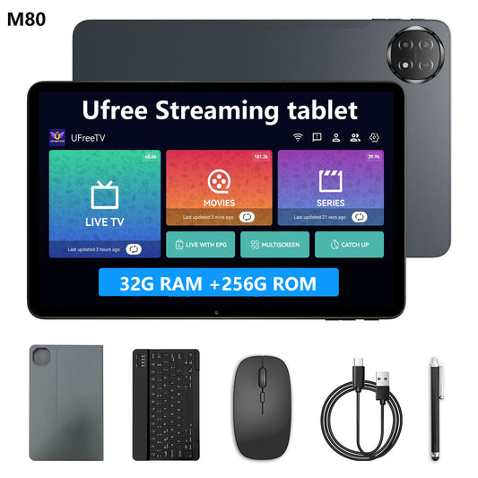 Ufree Streaming tablet M60/M80 11-inch /12- inch tablet  with a keyboard, mouse, protective case, stylus, octa-core processor, 8000mAh battery,  IPS high-definition display, and supports WiFi 5G dual-band  Android 15 operating system