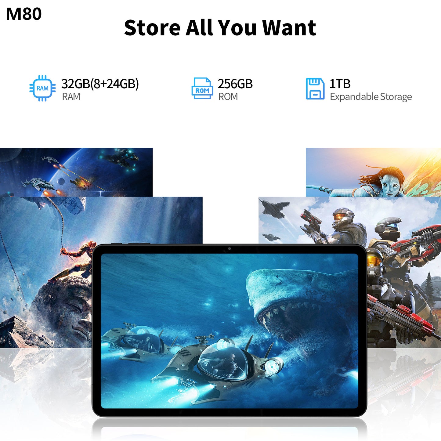 Ufree Streaming tablet M60/M80 11-inch /12- inch tablet  with a keyboard, mouse, protective case, stylus, octa-core processor, 8000mAh battery,  IPS high-definition display, and supports WiFi 5G dual-band  Android 15 operating system