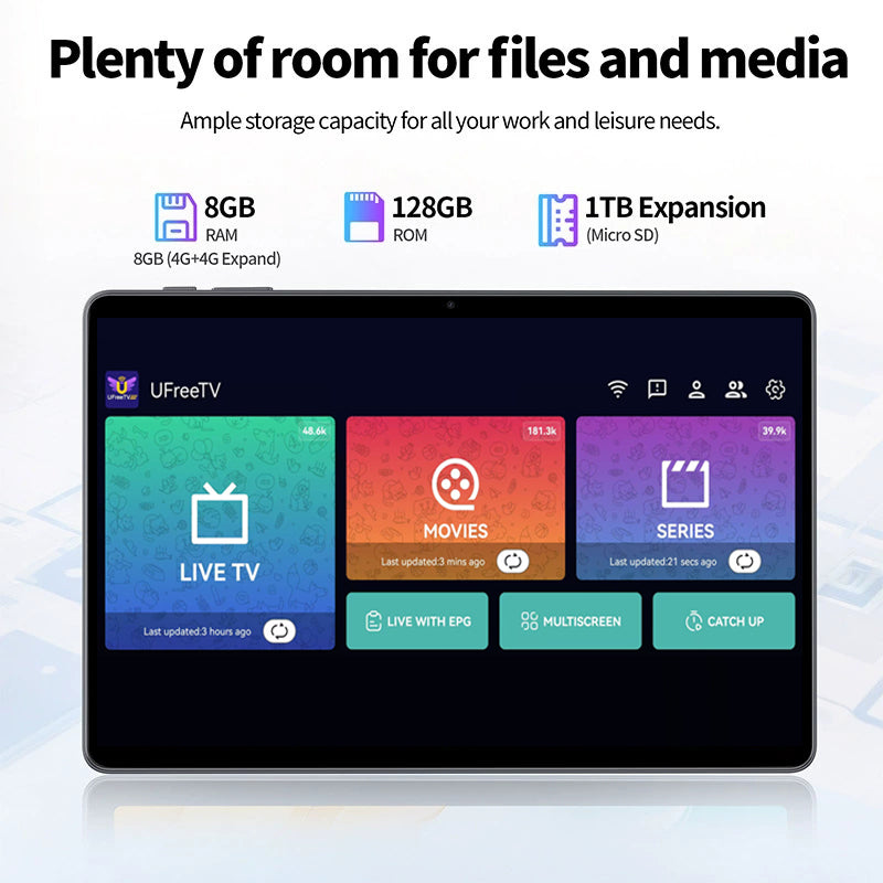 Ufree Streaming tablet M3/M1   12-inch/11-inch tablet PC with 5G dual-band Wi-Fi 6 and Android 14/15 operating system.
