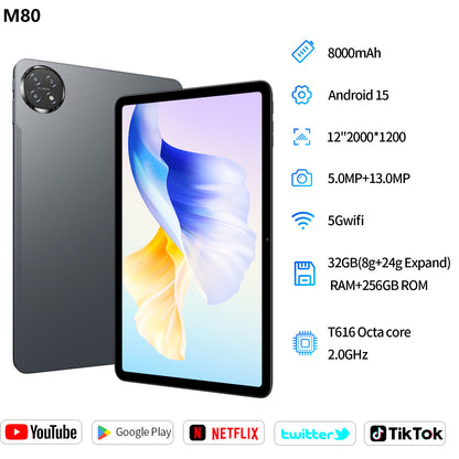 Ufree Streaming tablet M60/M80 11-inch /12- inch tablet  with a keyboard, mouse, protective case, stylus, octa-core processor, 8000mAh battery,  IPS high-definition display, and supports WiFi 5G dual-band  Android 15 operating system
