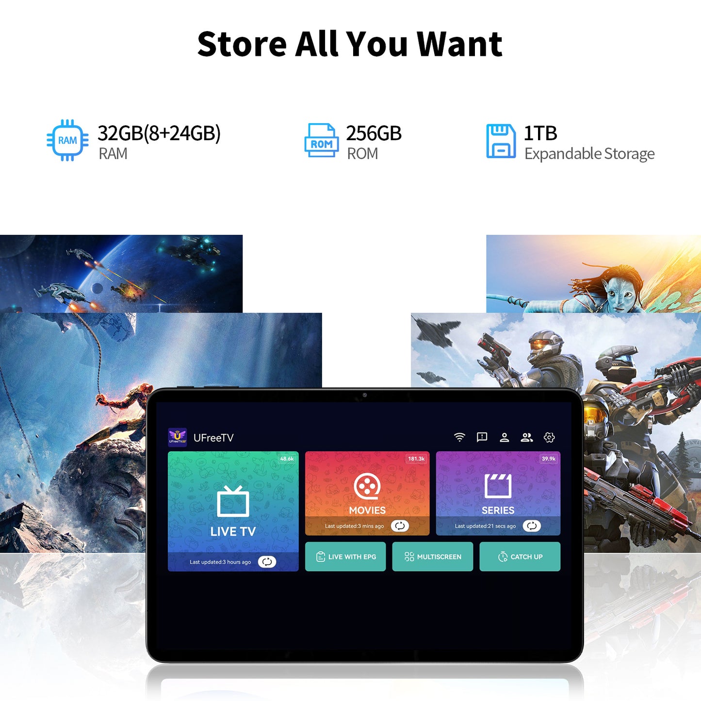 Ufree Streaming tablet M3/M1   12-inch/11-inch tablet PC with 5G dual-band Wi-Fi 6 and Android 14/15 operating system.