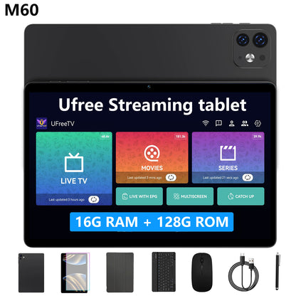 Ufree Streaming tablet M60/M80 11-inch /12- inch tablet  with a keyboard, mouse, protective case, stylus, octa-core processor, 8000mAh battery,  IPS high-definition display, and supports WiFi 5G dual-band  Android 15 operating system