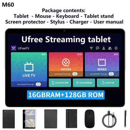 Ufree Streaming tablet M60/M80 11-inch /12- inch tablet  with a keyboard, mouse, protective case, stylus, octa-core processor, 8000mAh battery,  IPS high-definition display, and supports WiFi 5G dual-band  Android 15 operating system