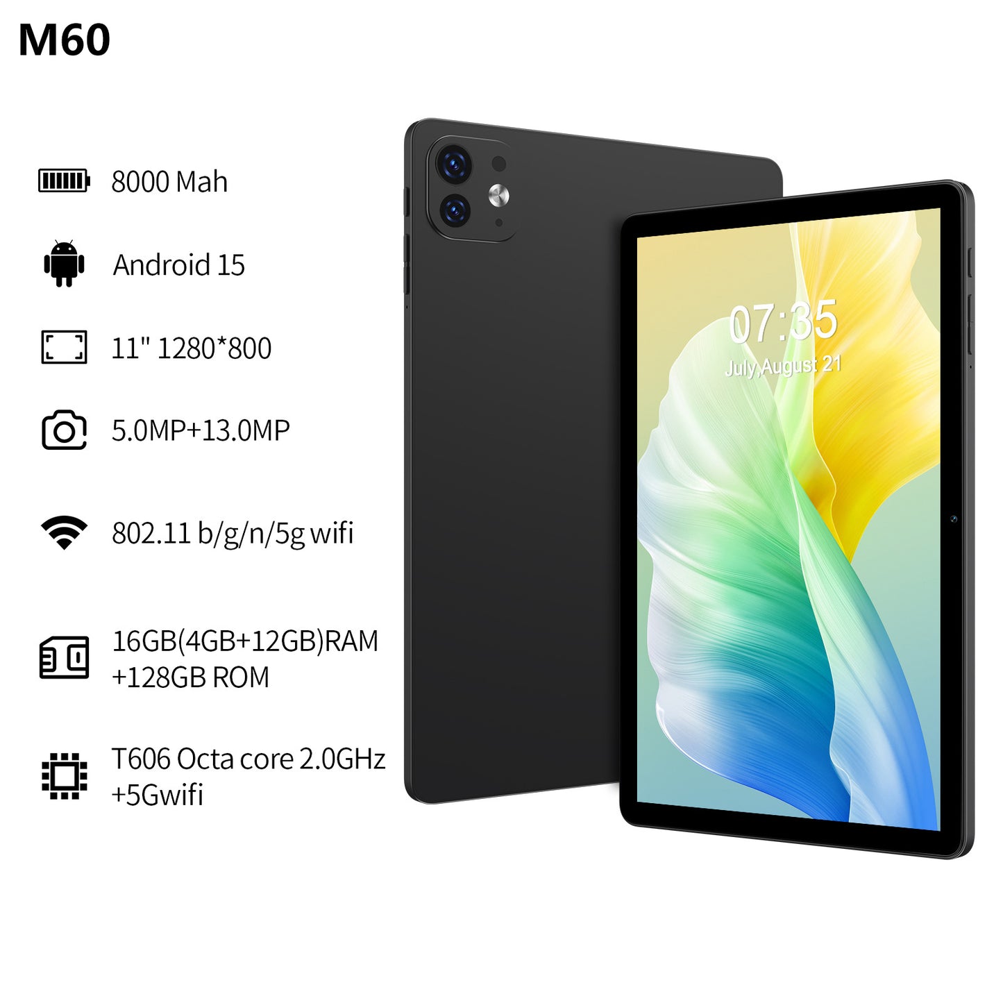 Ufree Streaming tablet M60/M80 11-inch /12- inch tablet  with a keyboard, mouse, protective case, stylus, octa-core processor, 8000mAh battery,  IPS high-definition display, and supports WiFi 5G dual-band  Android 15 operating system